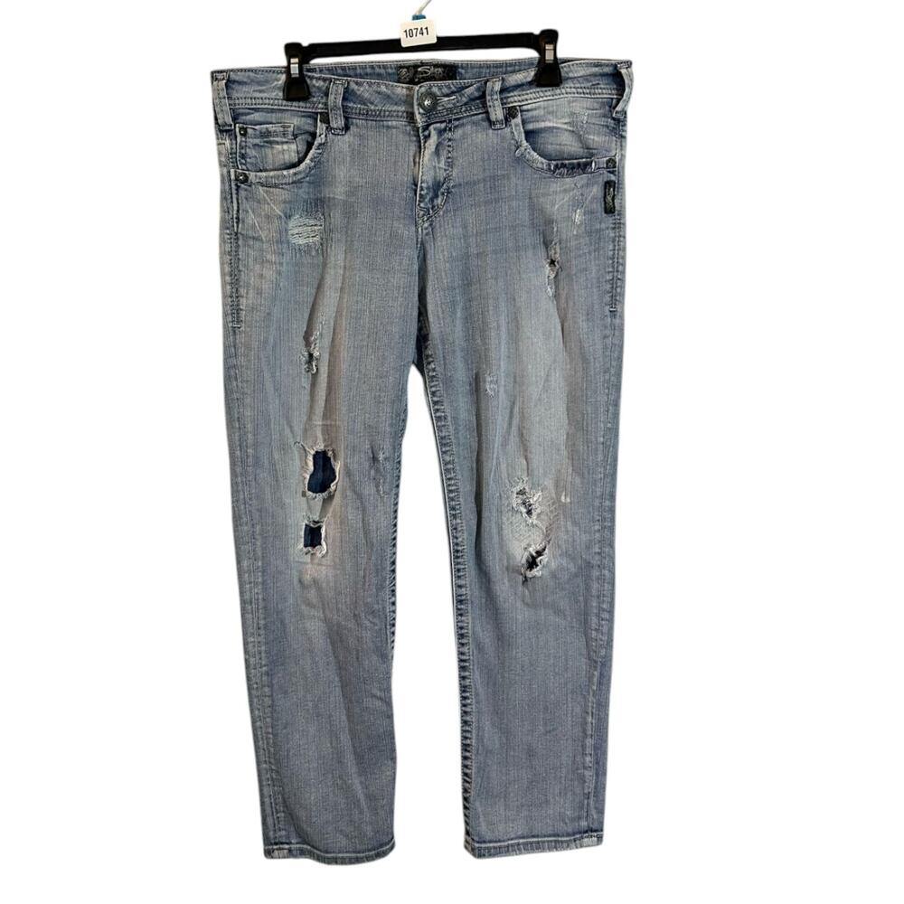 Silver Jeans Sam Boyfriend Blue Stretch Denim Jeans Women's W30 L28 Distressed